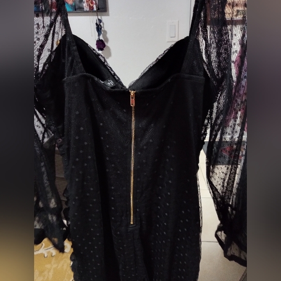 HauteMonde_szM_Ruffled Mini Dress w/Sheer Long Sleeve - Picture 4 of 5